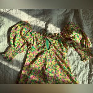 Urban Outfitters Floral Midi Dress with Puff Sleeves